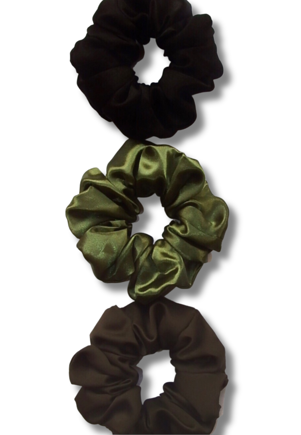 Black, Olive & Khaki Silk Scrunchies