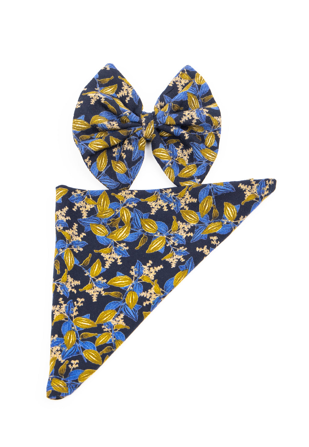 Bow Tie and Pocket Square Set Blue & Gold
