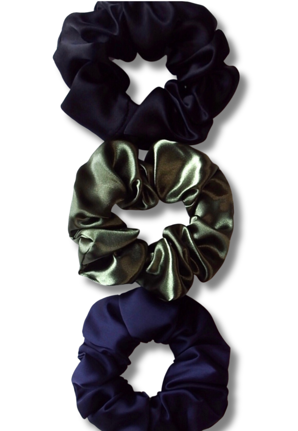 Black, Olive & Midnight Silk Scrunchies