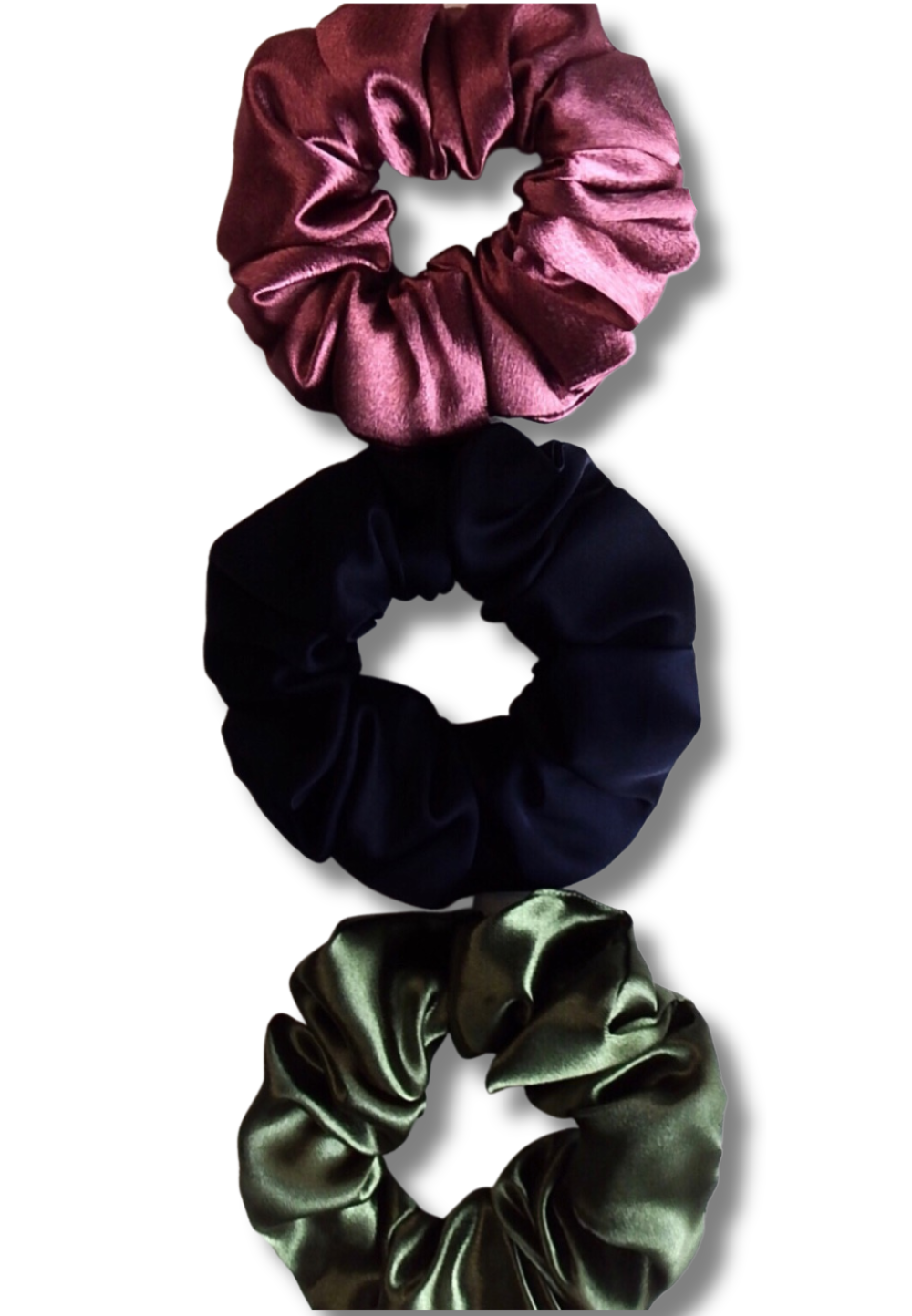 Old Rose, Black & Olive Silk Scrunchies