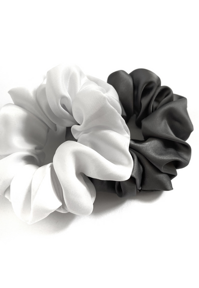 White & Grey Silk Scrunchies
