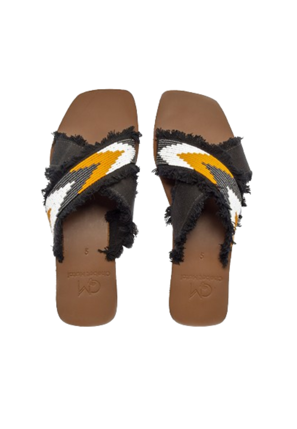 Nai beaded on denim leather sandals