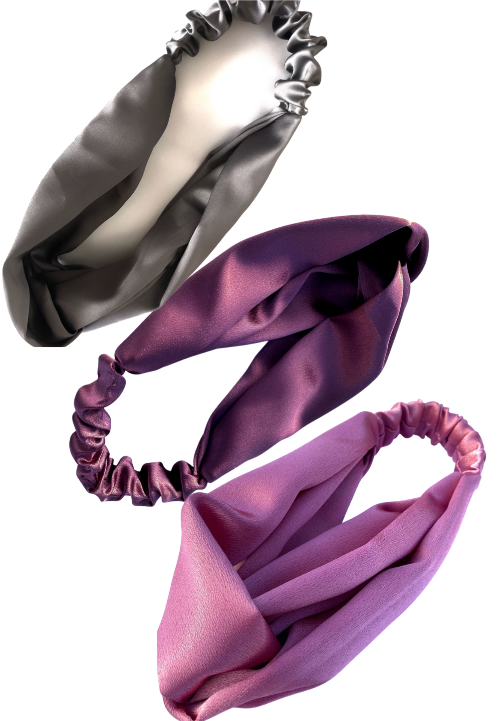 Silk Headband Set - Grey, Old Rose & Champagne