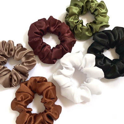 Dolce Cocoa Olive Toffee White & Black Silk Scrunchies