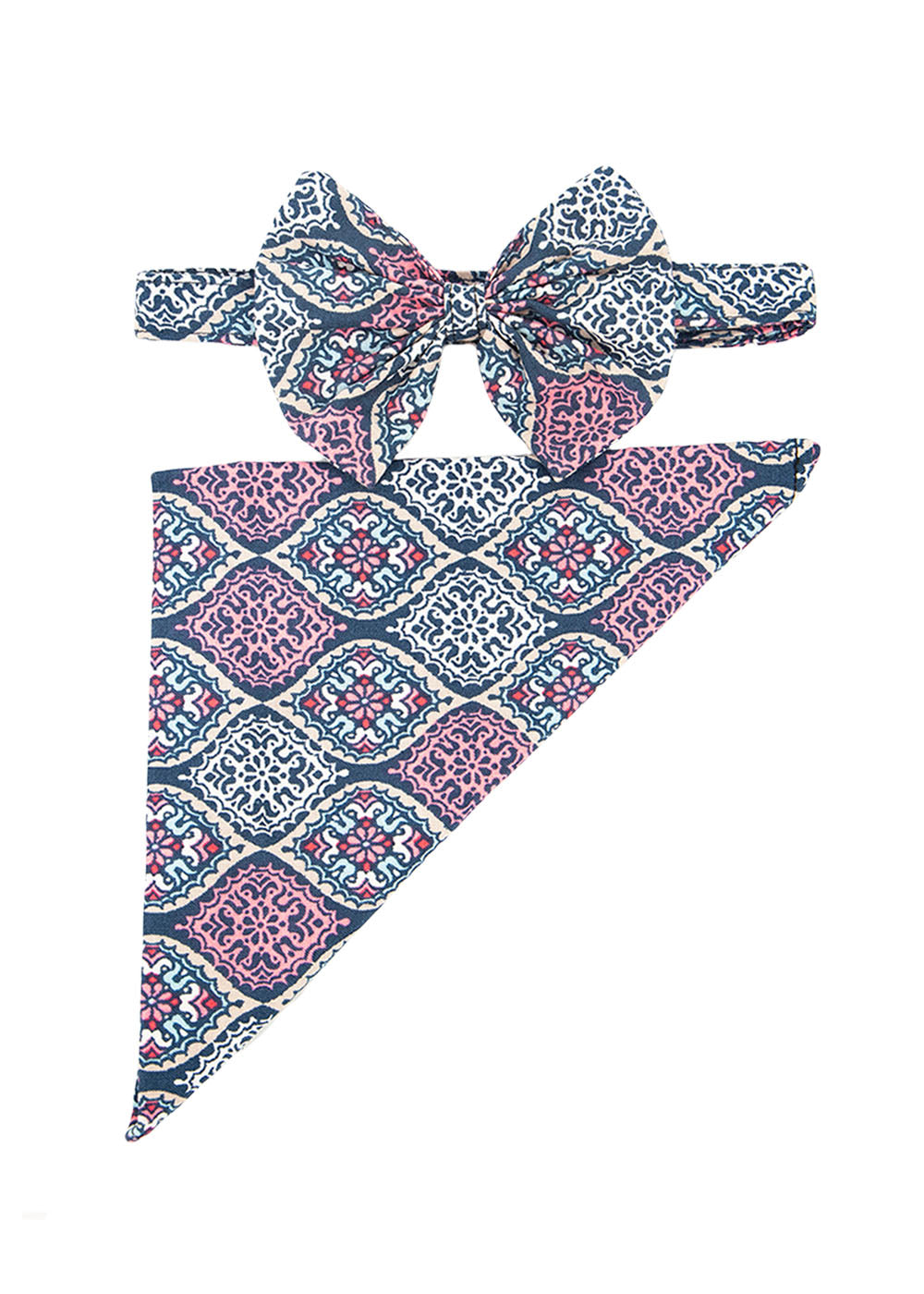 Bow tie and pocket square set pink multi